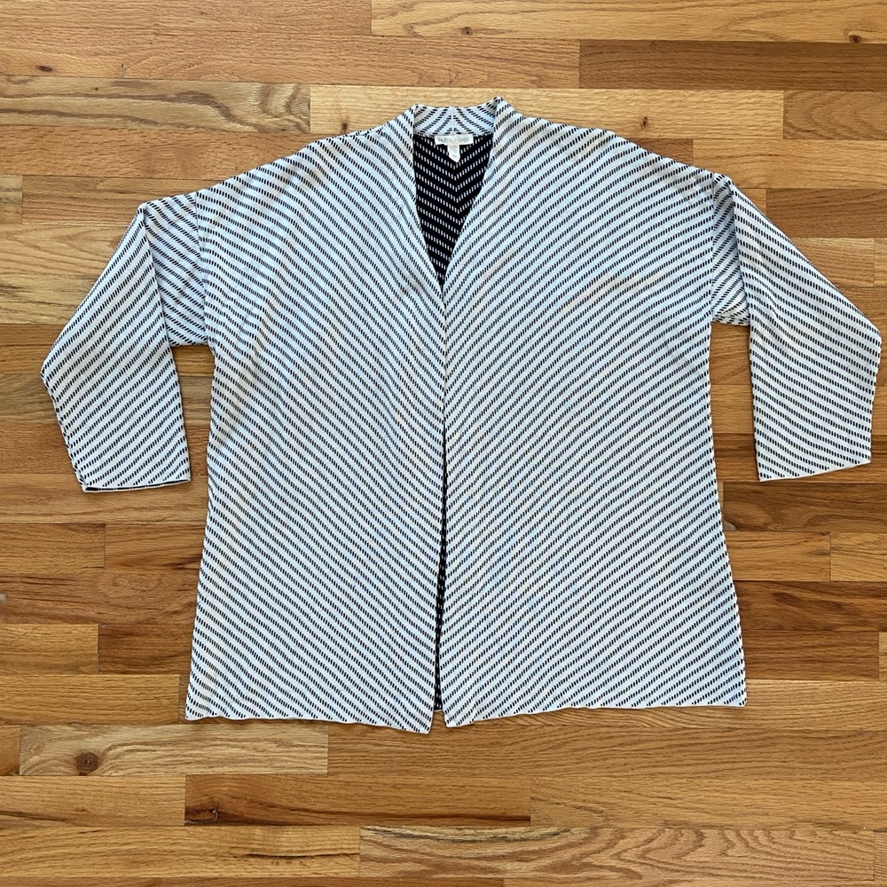 Eileen Fisher Silk and Cotton Black and White Cardigan, Size Small
